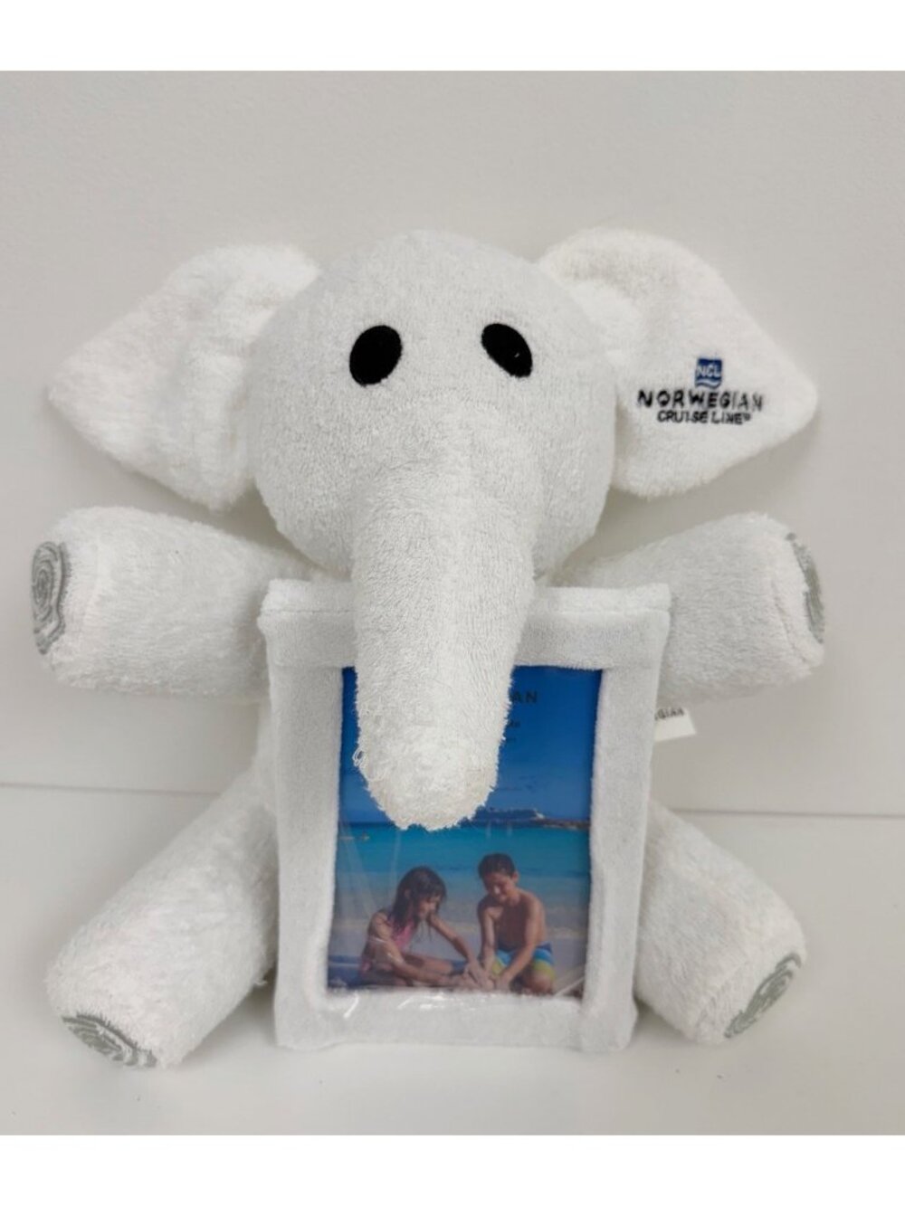 Norwegian Cruise Lines White Towel Elephant Plush w/ 4X6 Or 5X7" Photo Frame